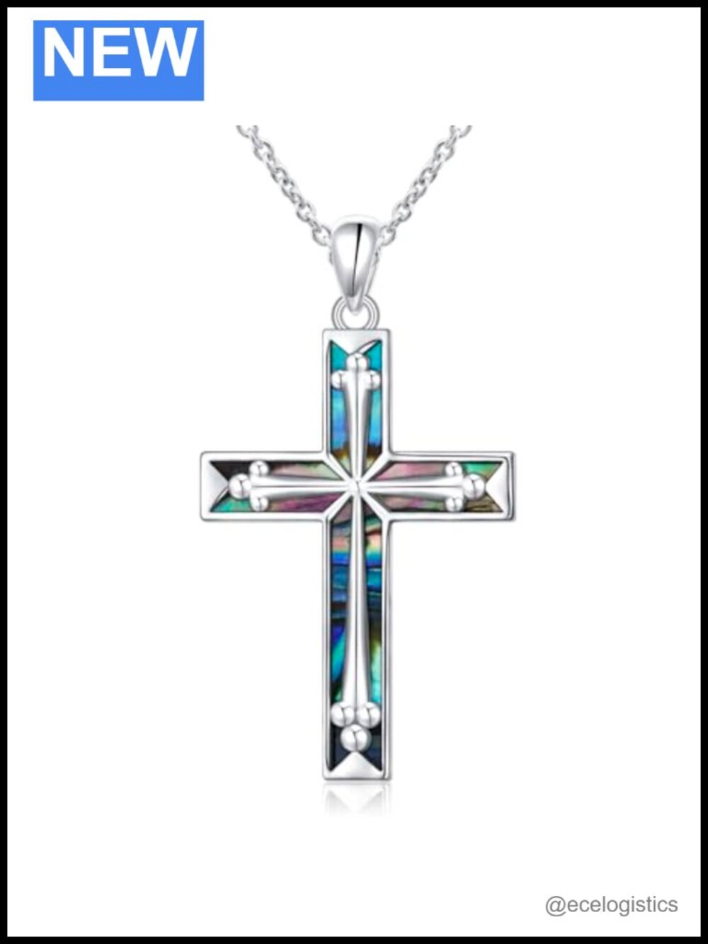 925 Sterling Silver Abalone Shell Cross Pendant Necklace Christian Jewelry